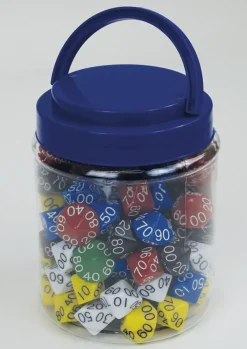 Set Würfel zehnseitig 00-90 (Zehner), 100 Stück in Dose