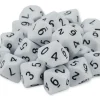 Set Zehnseitige Würfel in Dose, 0-9, weiß, 100 Stück