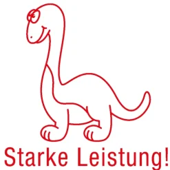 Siebdruck-Stempel "Perpetuum", Dino "Starke Leistung!"