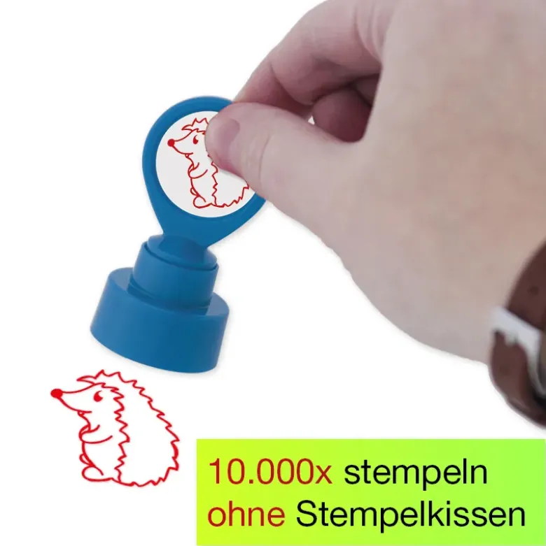 Siebdruck-Stempel "Perpetuum" rund "Igel"
