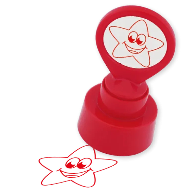 Siebdruck-Stempel "Perpetuum" rund "Stern lachend"