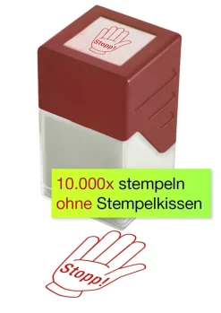Siebdruck-Stempel "Perpetuum", "Stopp!"