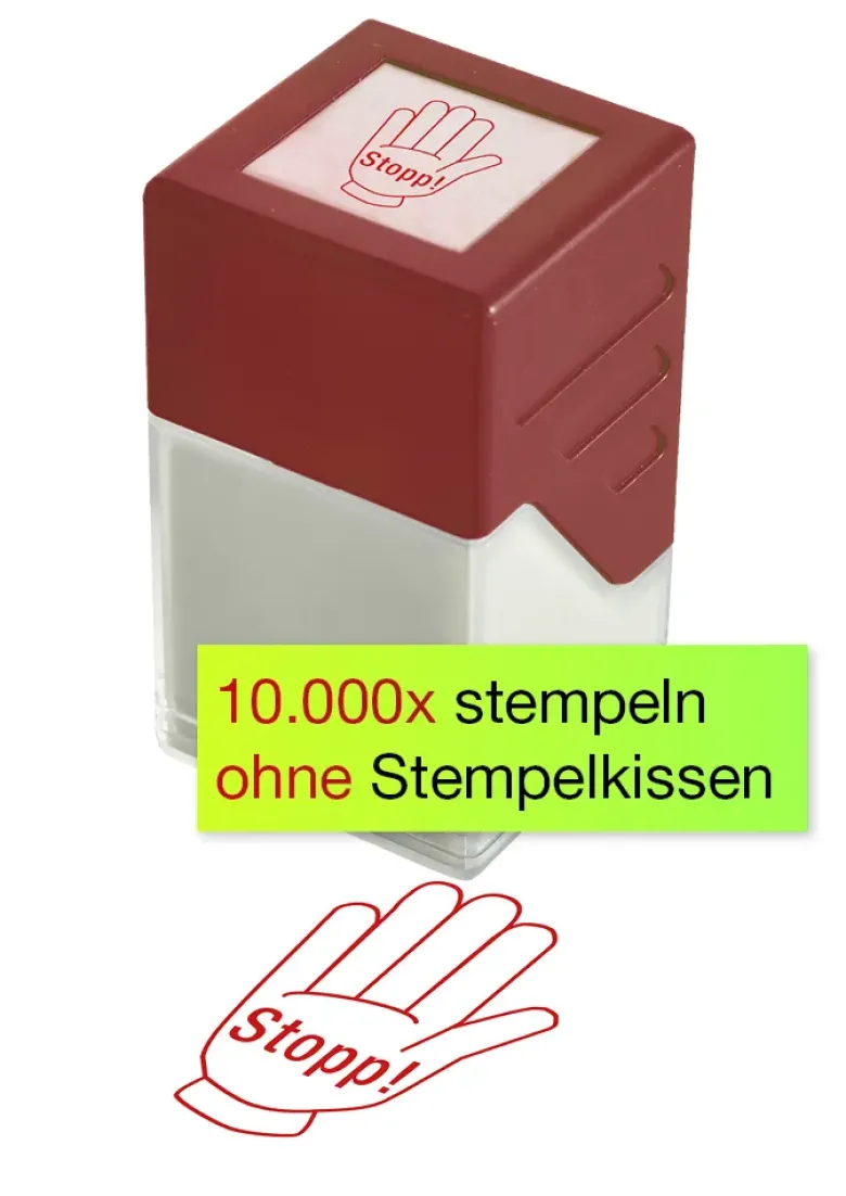 Siebdruck-Stempel "Perpetuum", "Stopp!"