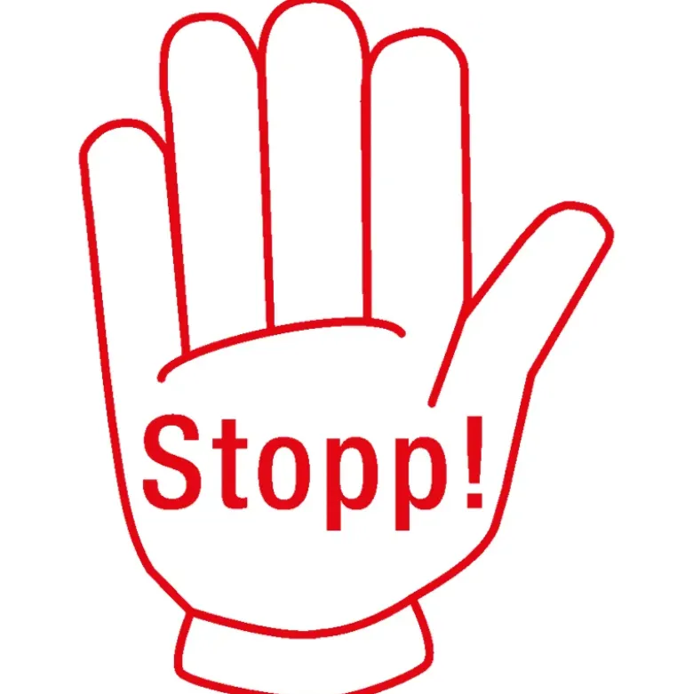 Siebdruck-Stempel "Perpetuum", "Stopp!"