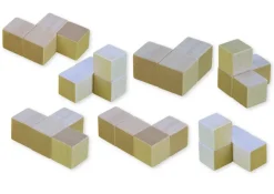 Soma-Holz-Würfel 60x60 mm, 7 Würfelfiguren in Beutel
