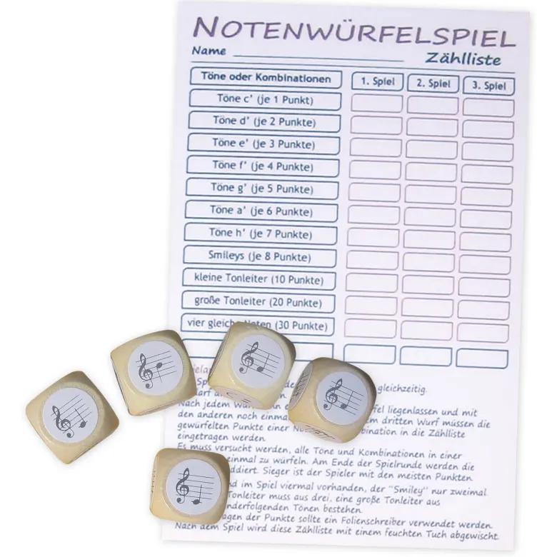 Spiel Notenwürfel c'-h', 9-tlg.