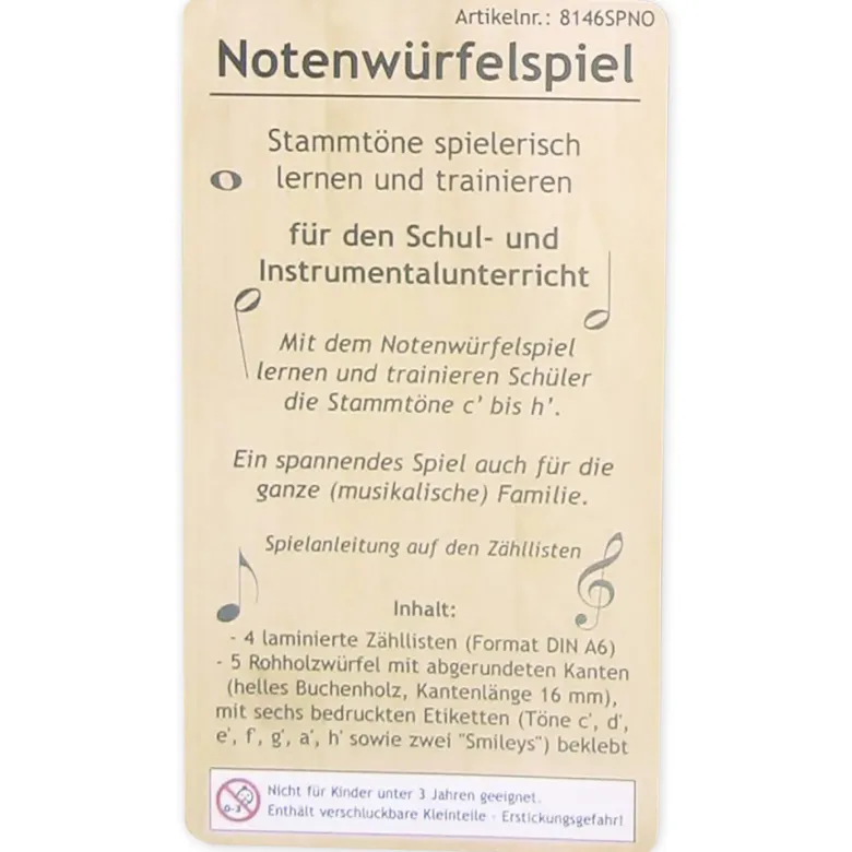 Spiel Notenwürfel c'-h', 9-tlg.