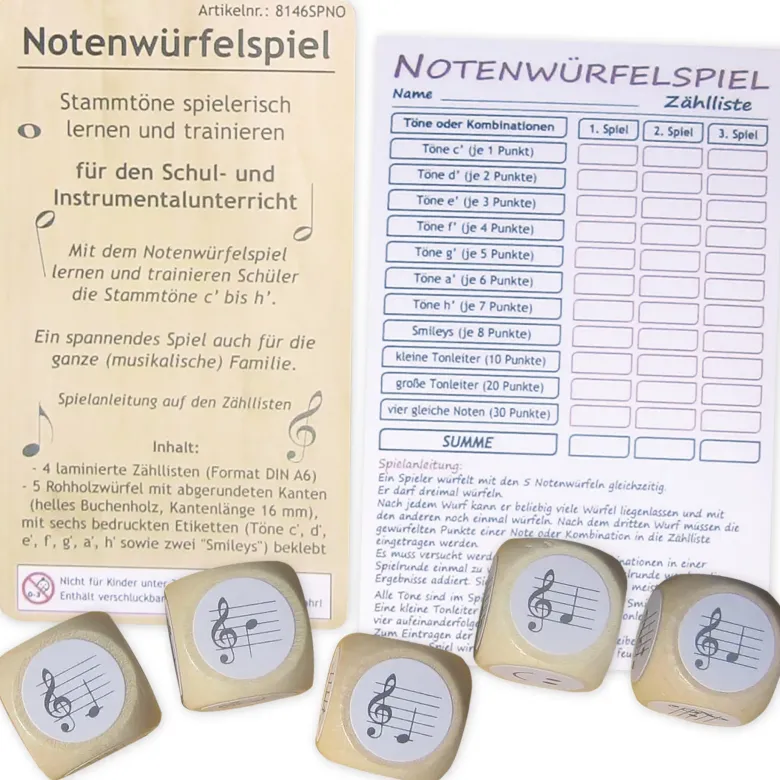 Spiel Notenwürfel c'-h', 9-tlg.