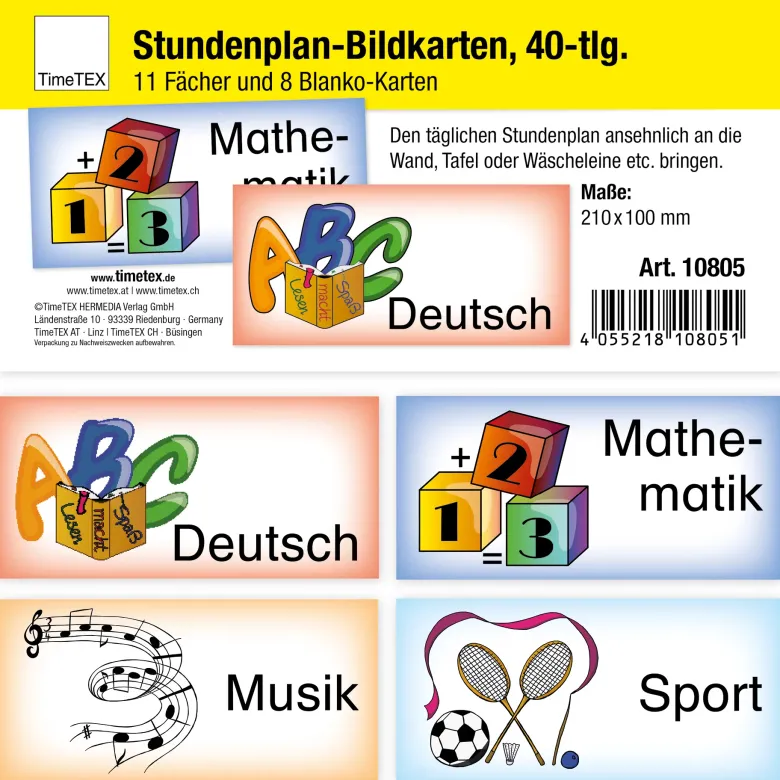 Stundenplan-Bildkarten aus Pappe, 40-tlg.