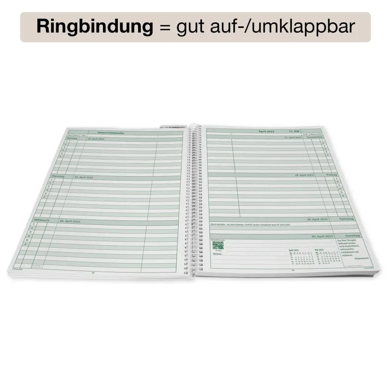 System-Schulplaner-Set 2026/2027 A4, grün, mit Klick-Schutz-Cover