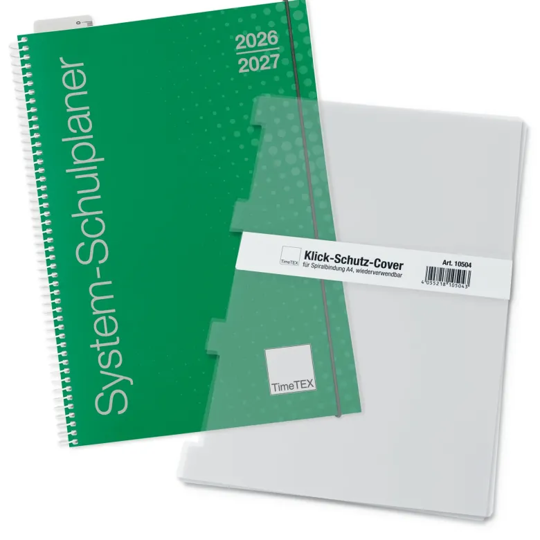 System-Schulplaner-Set 2026/2027 A5, grün, mit Klick-Schutz-Cover