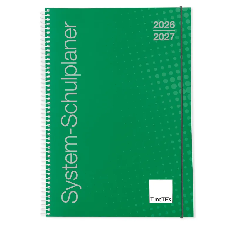 System-Schulplaner-Set 2026/2027 A5, grün, mit Klick-Schutz-Cover