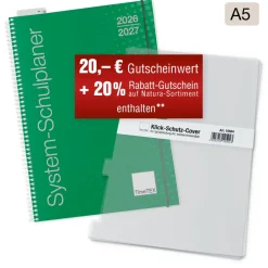 System-Schulplaner-Set 2026/2027 A5, grün, mit Klick-Schutz-Cover