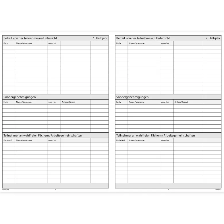 TimeTEX Klassenbuch A4-Plus, Sekundarstufe + Grundschule