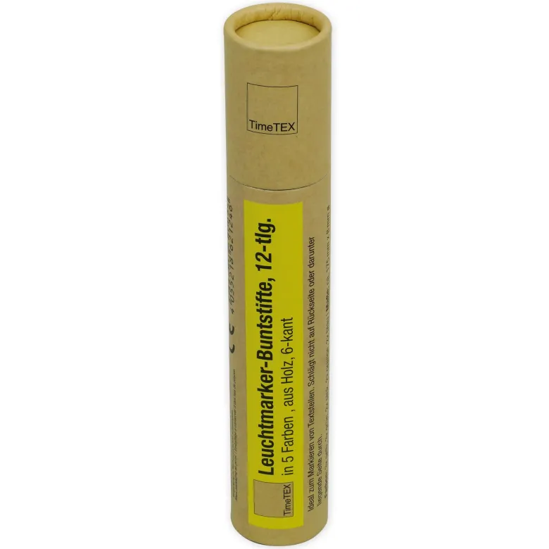 TimeTEX Leuchtmarker-Buntstifte aus Holz, sechskant, 12-tlg. in 5 Farben
