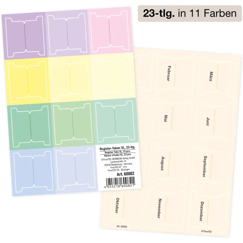 TimeTEX Register-Taben XL 23-tlg., selbstklebend, aus Karton-Papier