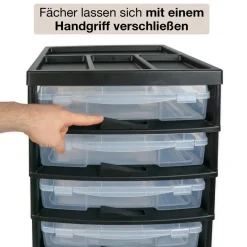 TimeTEX Schubladen-Block mit 6 Klappdeckel-Boxen und 4 Lenkrollen