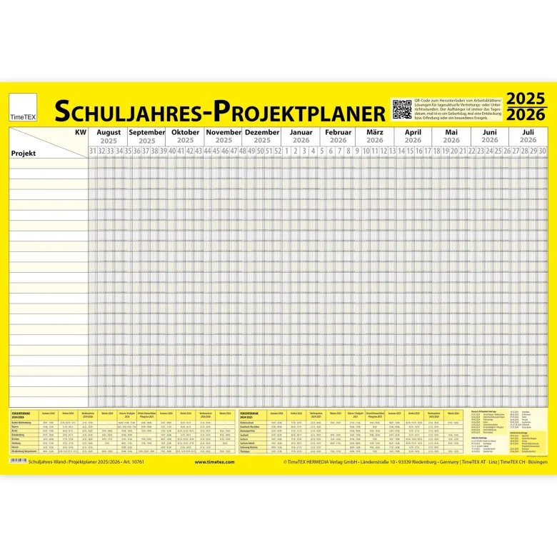 TimeTEX Schuljahres-Wand-/Projektplaner 2026/2027