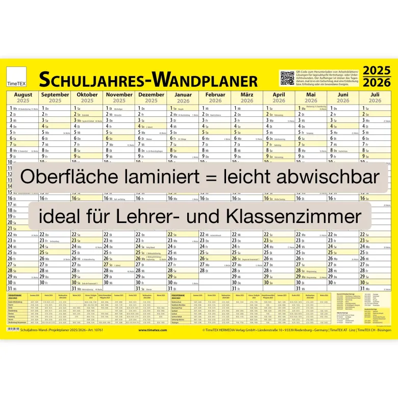 TimeTEX Schuljahres-Wand-/Projektplaner 2026/2027
