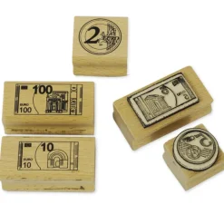 TimeTEX Set Währungs-Stempel EURO aus Holz mit Stempelkissen, 16-tlg.