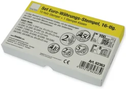 TimeTEX Set Währungs-Stempel EURO aus Holz mit Stempelkissen, 16-tlg.