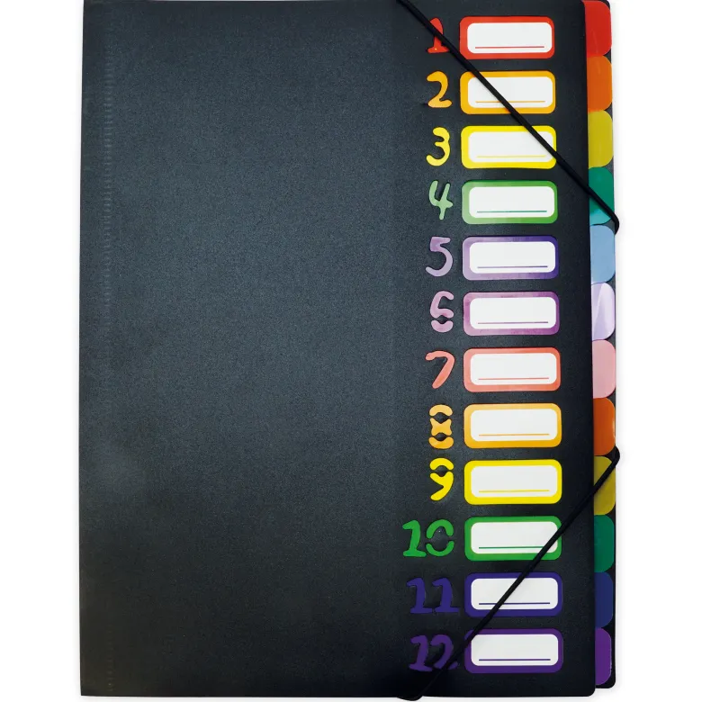 TimeTEX Tisch-Fächermappe 1-12 A4, farbig mit Verschlussgummi