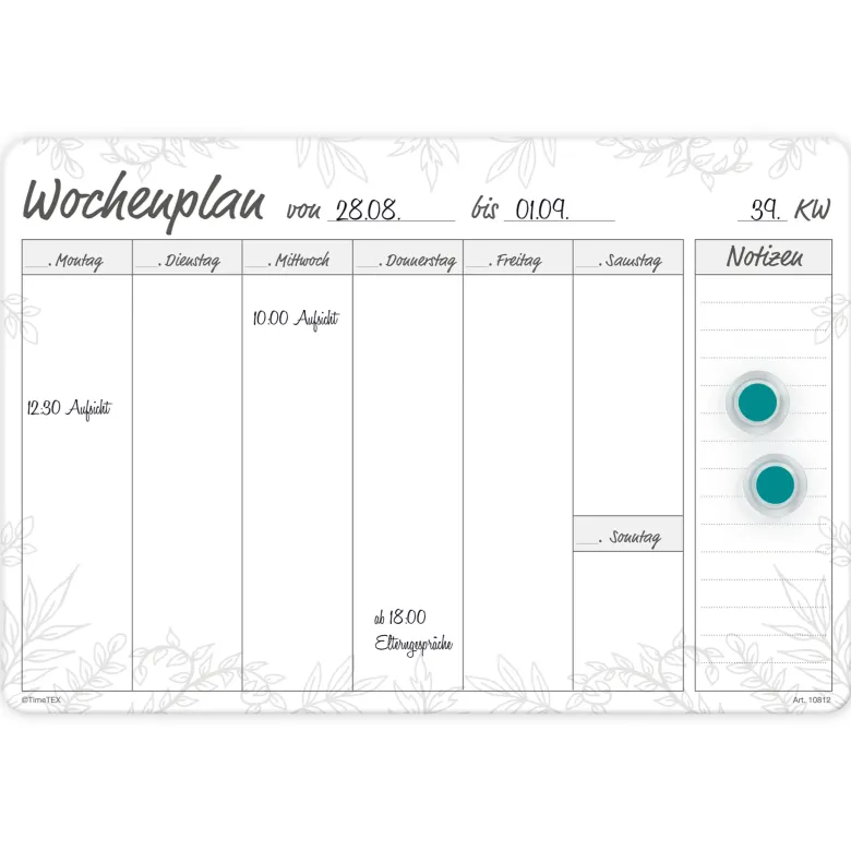 TimeTEX Whiteboard-Wochenplan A4 "Meine Woche", magnetisch, 4-tlg.