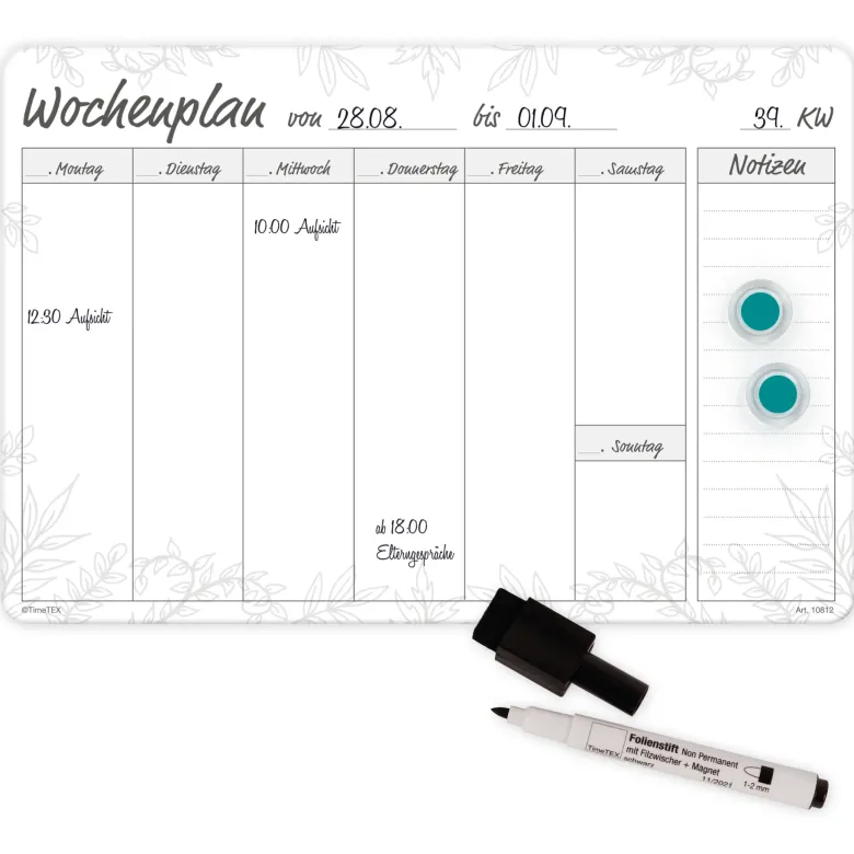 TimeTEX Whiteboard-Wochenplan A4 "Meine Woche", magnetisch, 4-tlg.