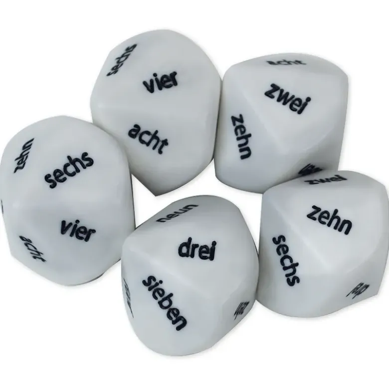 TimeTEX Würfel-Set Zahlenwörter "Eins - Zehn", zehnseitig, 5-tlg., 22 mm