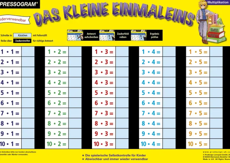 TimeTEX Zaubertafel "Mathematik" Kleines 1 x 1