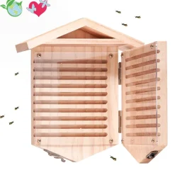 Wildbienen-Hotel mit Beobachtungsmöglichkeit, aus Holz, zum Aufklappen
