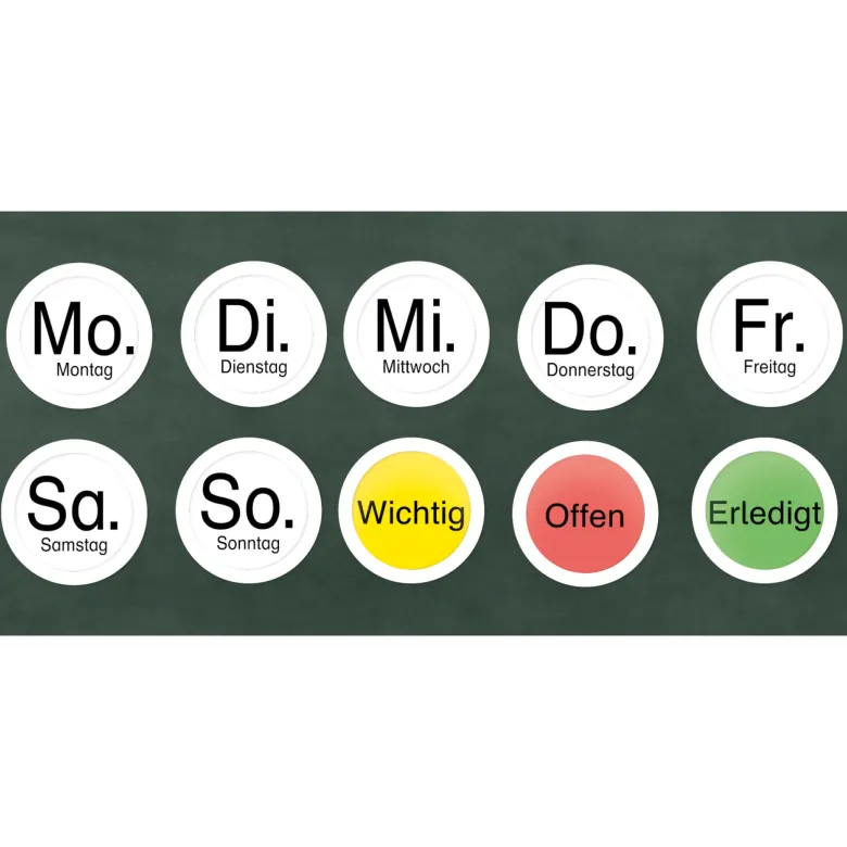 Wochentags-Magnete 10-tlg. in Box