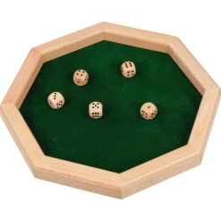 Würfel-Teller mit erhöhtem Rand und 5 Würfeln, aus Holz